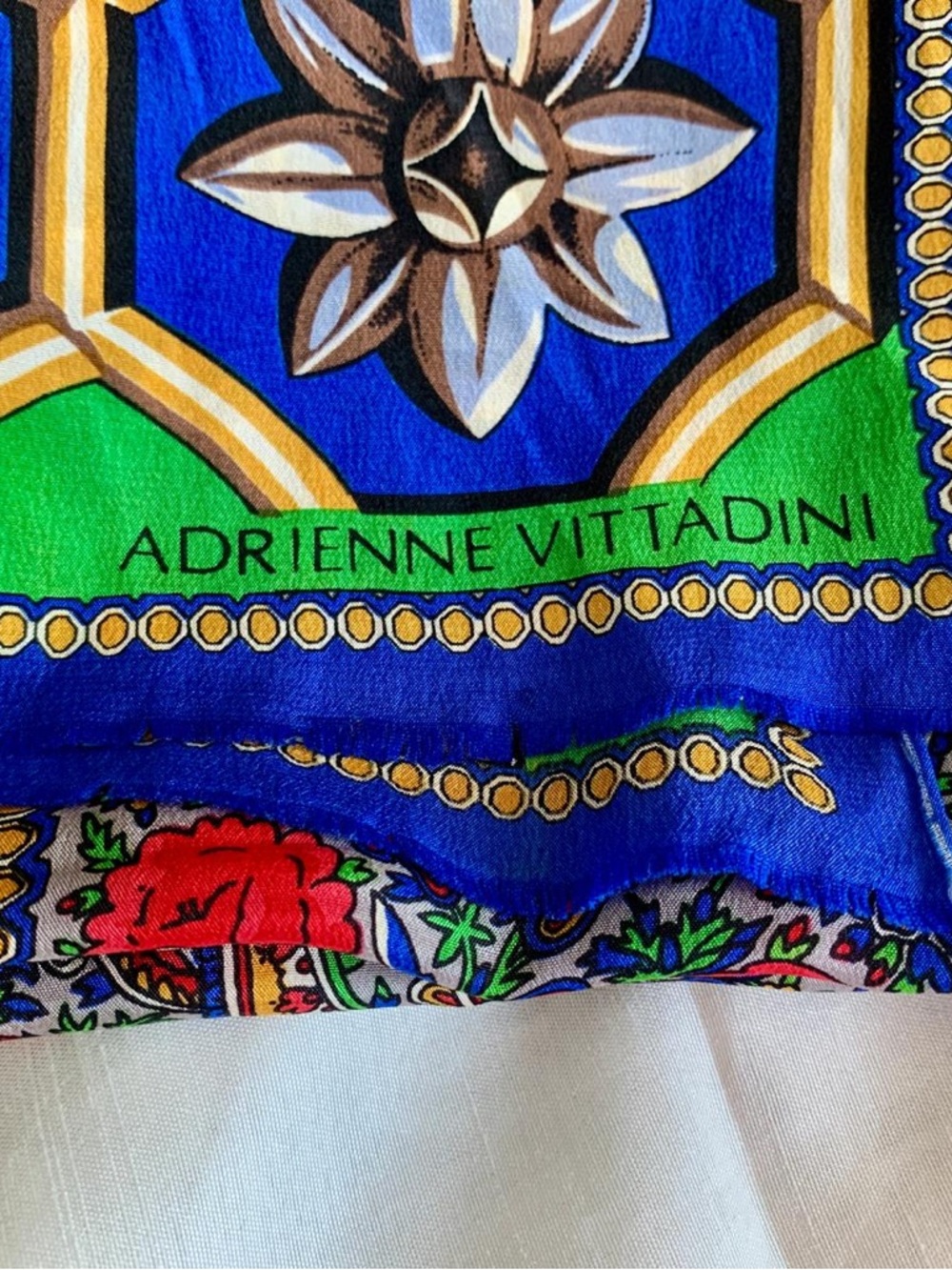 Adrienne Vittadini Royal Blue Red Floral Paisley Silk Scarf 11” x 52” - Picture 4 of 7